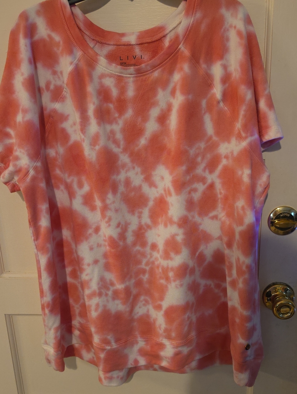 Livi Active Coral and White Tie-Dye Short Sleeve Sweatshirt